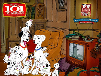 100, 101 dalmatians, petualangan, komedi, dalmatians, disney, anjing, keluarga, anak anjing, Wallpaper HD HD wallpaper