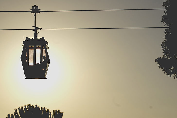 cable car, sunset, trees, relaxing, Landscape, HD wallpaper