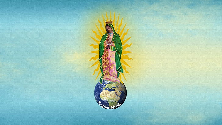 Tierra, nubes, cristianismo, pintura, Virgen de Guadalupe, Fondo de pantalla HD