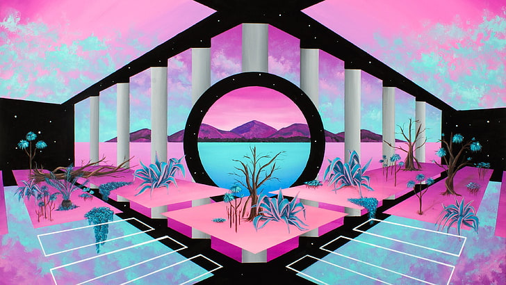 retrowave, Retrowave, vaporwave, abstract, pink, HD wallpaper