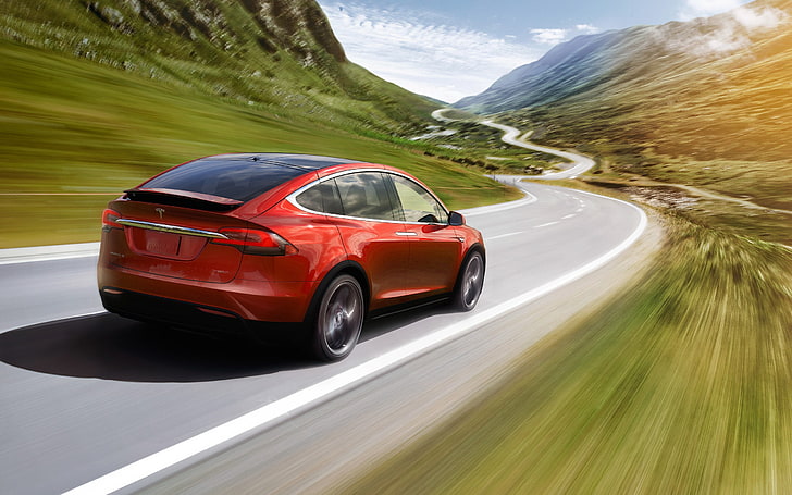 Tesla Model X, car, motion blur, road, HD wallpaper