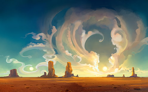 التكنولوجيا ، أوبونتو ، السحابة ، الصحراء ، الرسم ، السماء، خلفية HD HD wallpaper
