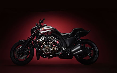 Yamaha V-Max, черный и красный спортивный мотоцикл, мотоциклы, 1920x1200, yamaha, yamaha v-max, HD обои HD wallpaper