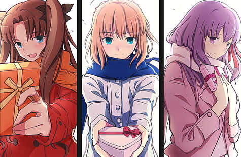 Serie Fate, Fate / Stay Night, anime girls, Sabre, Arturia Pendragon, Tohsaka Rin, Matou Sakura, Sfondo HD HD wallpaper