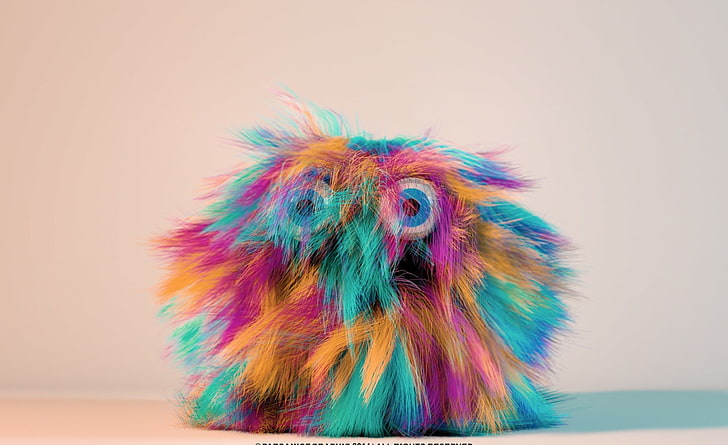 Hairy Guy in Colors, multicolored monster toy, Funny, Artistic/3D, hairy guy, 3d, c4d, cinema4d, blue eyes, HD wallpaper