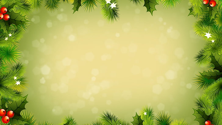 green Christmas background template, background, new year, branches, HD wallpaper