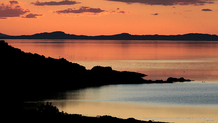 Zachód słońca nad Zatoką Bridger i Wielkim Jeziorem Słonym, Park Stanowy Antelope Island, Utah, Wschody / zachody słońca, Tapety HD