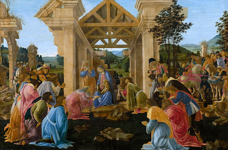 picture, mythologie, Sandro Botticelli, l'adoration des mages, Fond d'écran HD