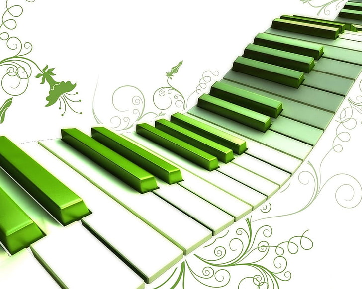 녹색과 흰색 피아노 일러스트, 피아노, 열쇠, 화려한, 패턴, HD 배경 화면
