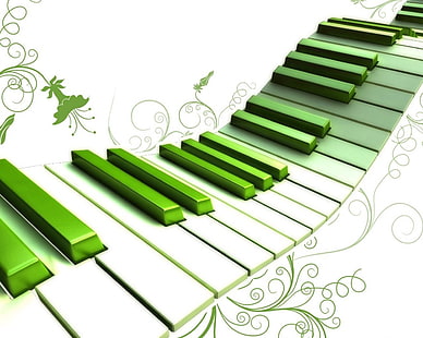 緑と白のピアノイラスト、ピアノ、キー、カラフルなパターン、 HDデスクトップの壁紙 HD wallpaper