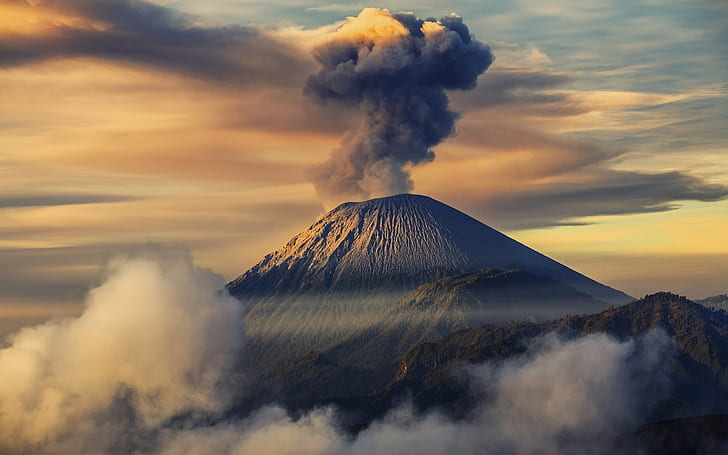 Monte Semeru Indonésia., Semeru, vulcânico, java oriental, plano de fundo, HD papel de parede