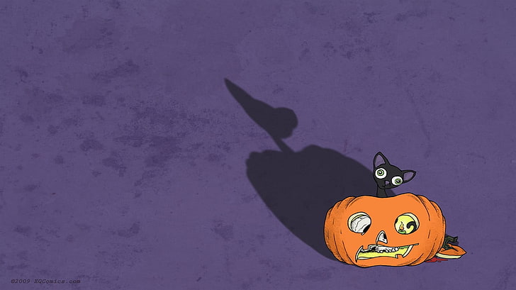 turuncu kabak ile kedi küçük resim, Cadılar Bayramı, kedi, sanat, kabak, HD masaüstü duvar kağıdı