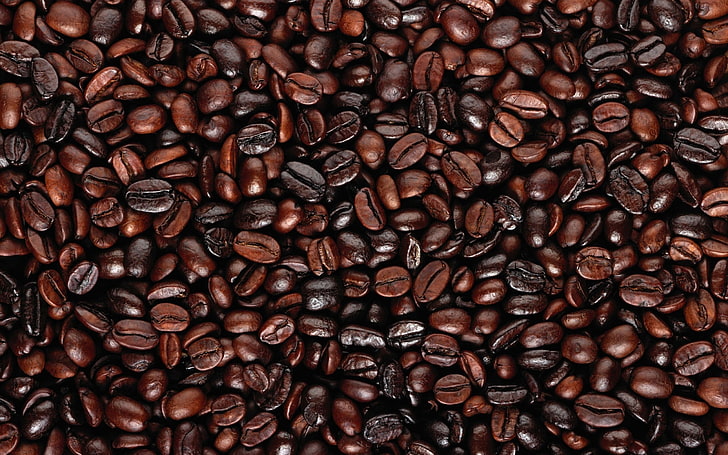 grains de café torréfiés, grains de café, nourriture, surface, Fond d'écran HD