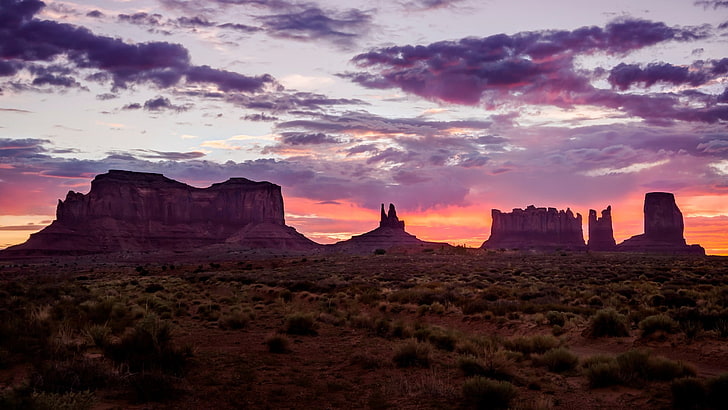 grüne Sträucher, Sonnenuntergang, Landschaft, Wüste, Utah, Natur, Sonnenlicht, Himmel, Wolken, HD-Hintergrundbild