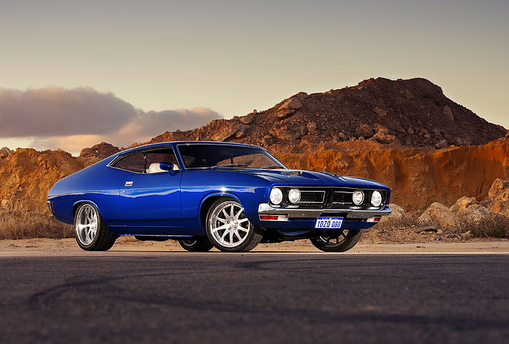 blue car, Ford, muscle car, rechange, hq Wallpapers, Ford Falcon GT, HD wallpaper