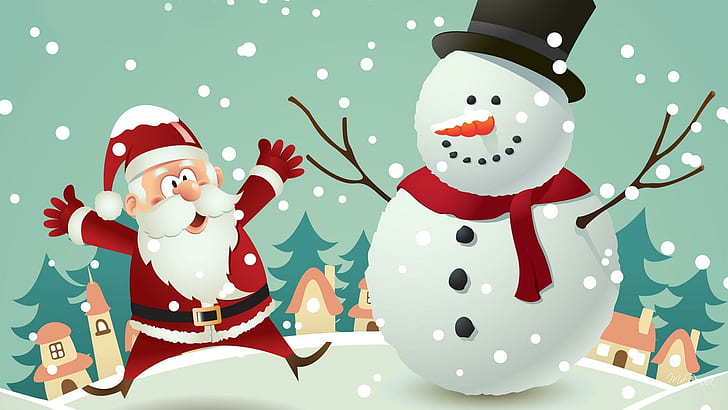 What A Big Snowman, st nick, surprise, christmas, santa claus, whimsical, feliz navidad, snowman, village, shocking, HD wallpaper