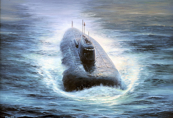 черные подводные обои, море, ракета, подводная лодка, HD обои