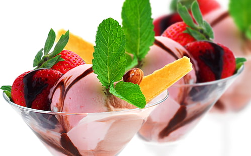 Ice Cream, Strawberry, Food, Close Up, ice cream, strawberry, food, close up, HD wallpaper HD wallpaper