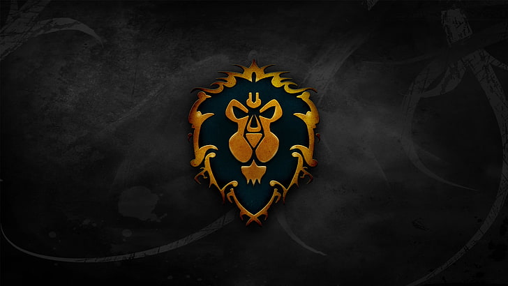 ilustrasi logo singa hitam dan emas, latar belakang, wow, dunia warcraft, Wallpaper HD