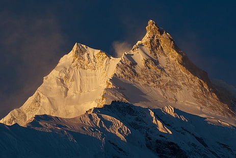 foto da montanha rochosa, Nepal, Himalaia, Manaslu, montanhas, neve, paisagem, HD papel de parede HD wallpaper