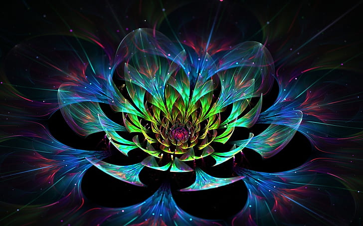 3D Lotus Flower, синьо и зелено мандала илюстрация, дизайн, изкуство, лотос, венчелистчета от лотос, HD тапет