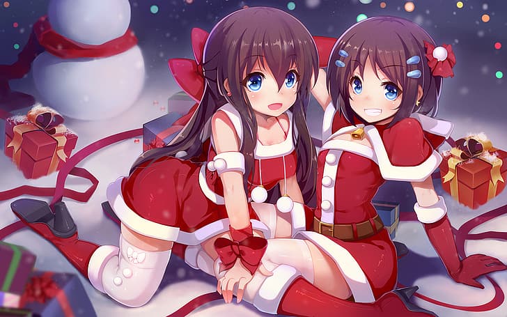 Chicas anime, disfraz de Papá Noel, nerv110, pareja, regalos de Navidad,  Fondo de pantalla HD | Wallpaperbetter