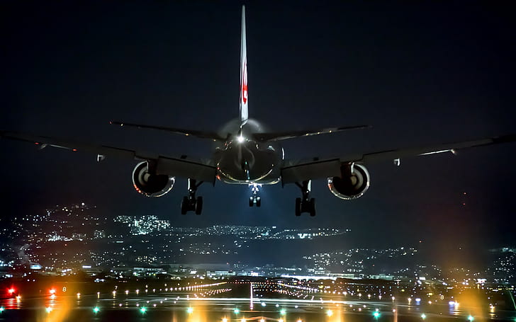 المطار ، الطائرة ، الأضواء ، الهبوط ، التكنولوجيا ، أوساكا ، اليابان ، سيتي سكيب ، الليل ، المطار ، الطائرة ، الأضواء ، الهبوط ، التكنولوجيا ، أوساكا ، اليابان ، مناظر المدينة ، الليل، خلفية HD