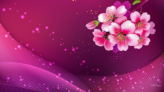 Fleurs de pommier, étoiles, fleurs de cerisier, été chaud, lumineux, rose, fleurs, printemps, tourbillons, fleurs de pommier, paillettes, Fond d'écran HD HD wallpaper