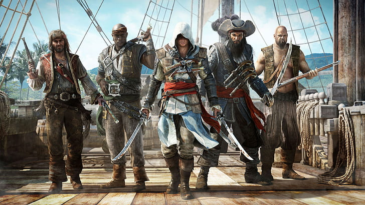 Video game BlackFlag blackbeard bajak laut Assassins Creed: Bendera Hitam Creed Ubisoft Creed Edward Kenway fantasy art, Wallpaper HD