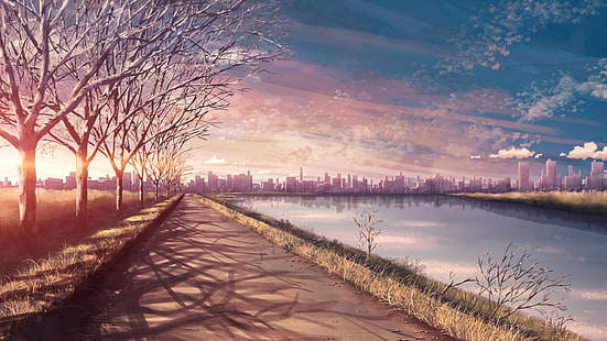 Anime, Landschaft, Bäume, Fluss, Anime, Landschaft, Bäume, Fluss, HD-Hintergrundbild HD wallpaper