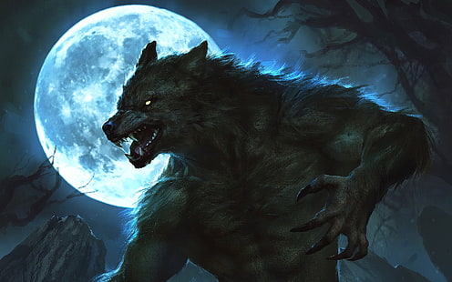  night, the moon, claws, moon, werewolf, lycanthrope, wolf, lycan, HD wallpaper HD wallpaper