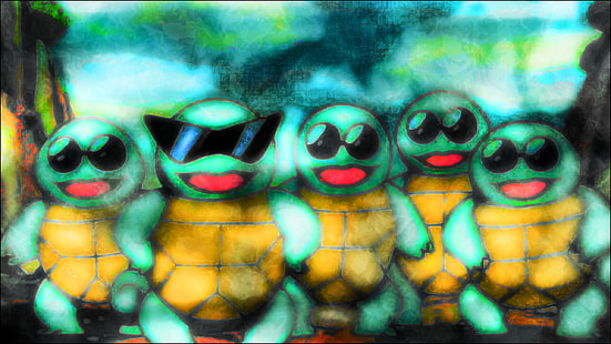Pokemon First Generation, Squirtle, brillante, Teenage Mutant Ninja Turtles, Fondo de pantalla HD HD wallpaper