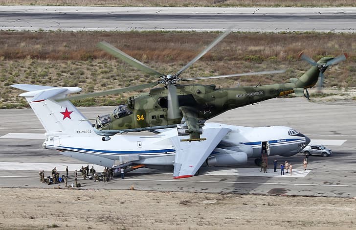 runway, Syria, Mi-24P, Il-76MD, HD wallpaper