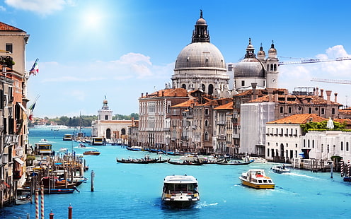 Большой канал, Венеция, Италия, город, канал, здания, пейзаж, лодка, дом, вода, HD обои HD wallpaper