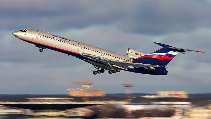 Tupolev Tu-154 ، طائرة ، طائرة ركاب ، شركة طيران ، إقلاع ، حركة طمس ، مركبة، خلفية HD