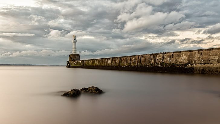 lighthouse, sea, sky, HD wallpaper