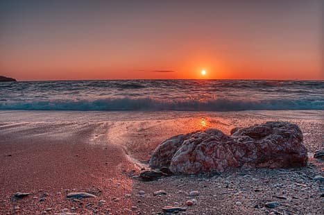  sea, sunset, stone, Italy, The Mediterranean sea, Mediterranean Sea, Sardinia, Rena Majore, HD wallpaper HD wallpaper