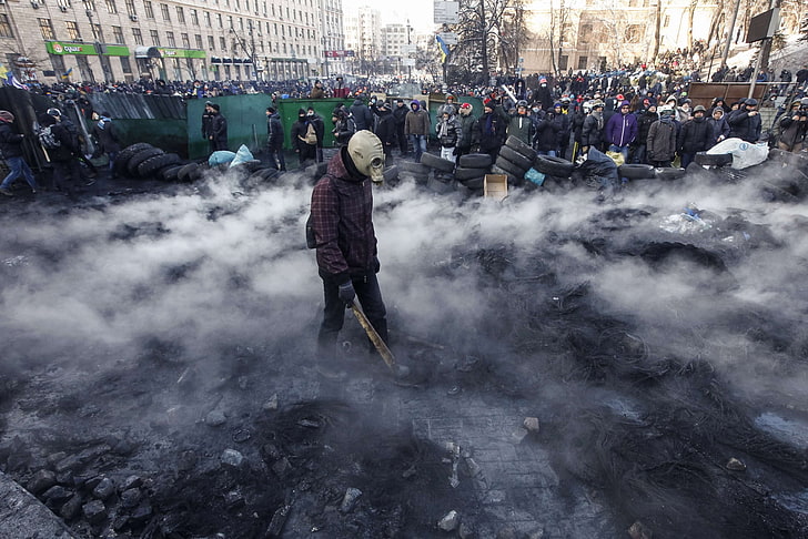 szara maska ​​gazowa, Ukraina, Ukraina, Majdan, Kijów, Tapety HD