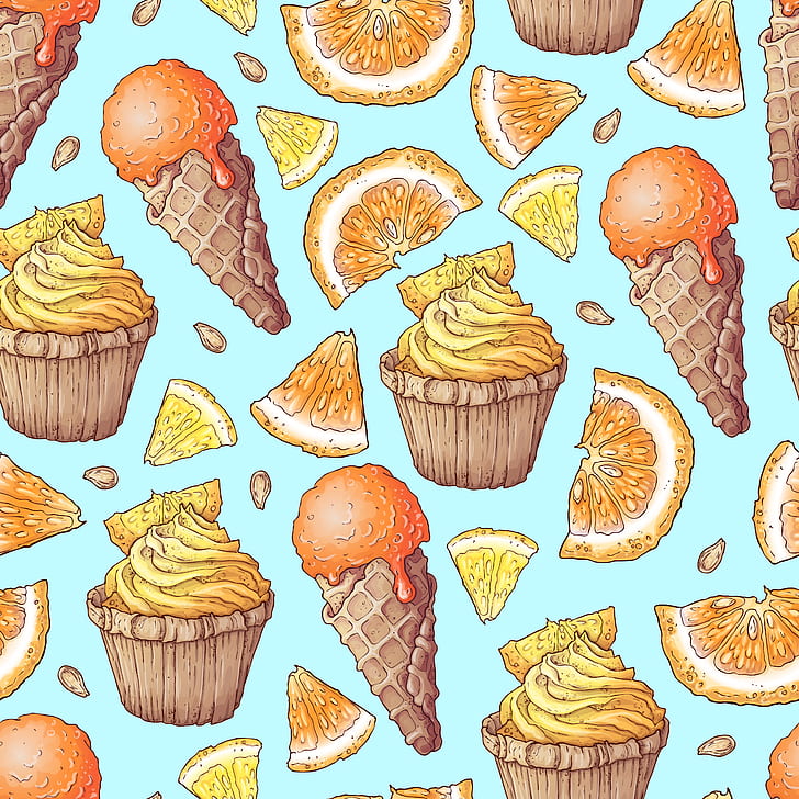 background, texture, ice cream, dessert, cupcakes, HD wallpaper