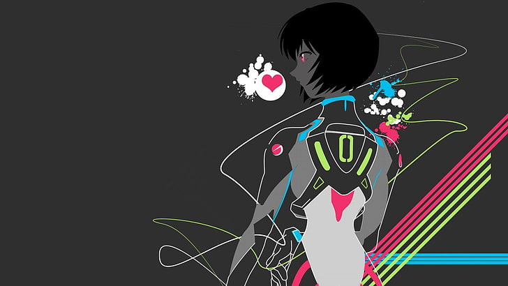 Mujer vestida con traje blanco y negro ilustración digital de doble exposición, Neon Genesis Evangelion, Ayanami Rei, anime, colorido, chicas anime, Fondo de pantalla HD