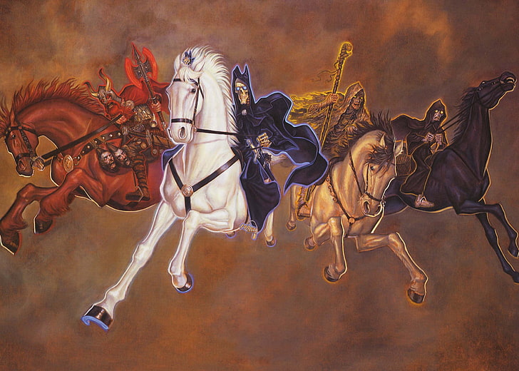 wojna śmierć apokalipsa konie discworld jeźdźcy głód 2500x1787 Animals Horses HD Sztuka, Śmierć, wojna, Tapety HD