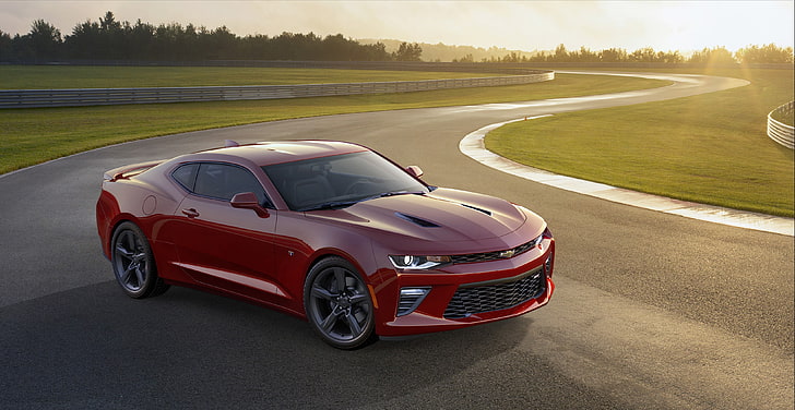 Chevrolet Camaro SS, coupe, red, muscle car, HD wallpaper