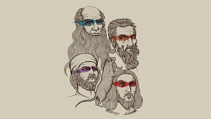 sketch of four men, Teenage Mutant Ninja Turtles, Leonardo da Vinci, Michelangelo, Donatello, Raffaello Sanzio da Urbino, HD wallpaper
