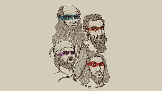 sketch of four men, Teenage Mutant Ninja Turtles, Leonardo da Vinci, Michelangelo, Donatello, Raffaello Sanzio da Urbino, HD wallpaper HD wallpaper