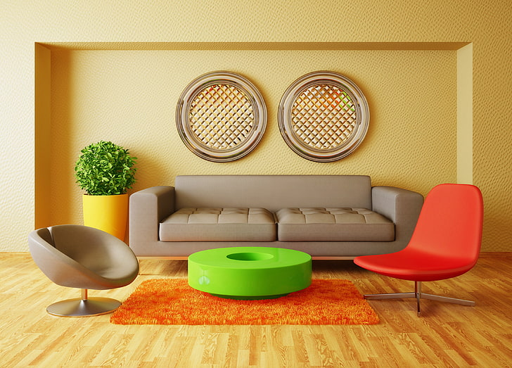 sofa, furniture, chairs, living room, room, interior, Modern, HD wallpaper