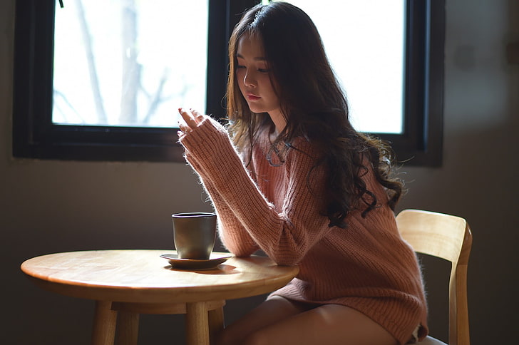 Asia, wanita, sweter, Wallpaper HD