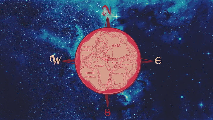 червен компас, Пангея, Земя, география, космос, Йерусалим, континенти, HD тапет