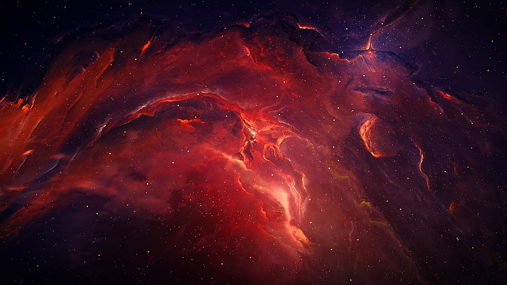 nebula merah dan biru, seni digital, ruang, bintang, Wallpaper HD