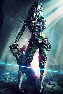 หุ่นยนต์สวมวอลล์เปเปอร์ตัวละครชุดสูทสีเขียว, Mass Effect, Mass Effect 3, Tali'Zorah, วอลล์เปเปอร์ HD HD wallpaper