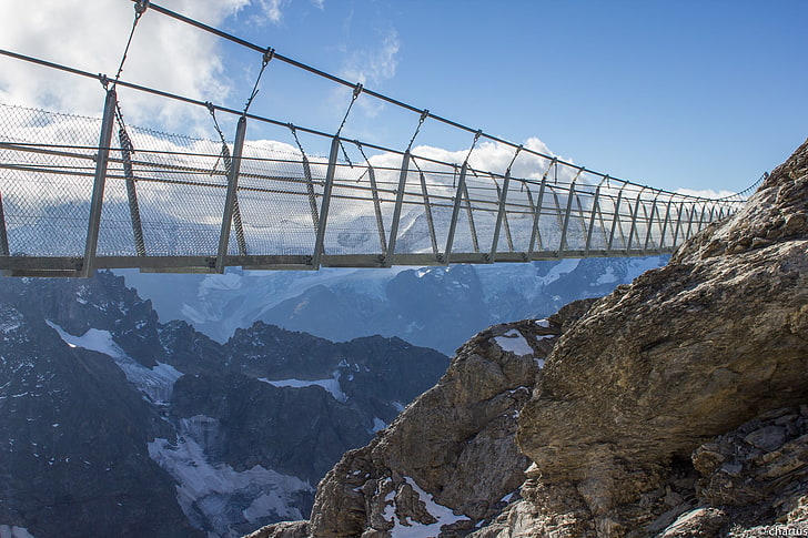 สะพานไม้สีน้ำตาลสวิตเซอร์แลนด์ทิวทัศน์ภาพถ่ายสะพานภูเขา Titlis, วอลล์เปเปอร์ HD